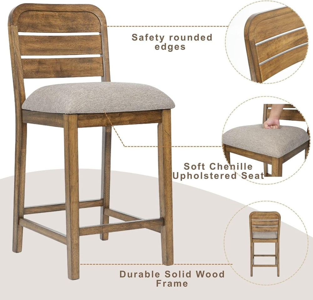 26" Farmhouse Bar Stools Set of 4, Upholstered Wooden Counter Height Bar...