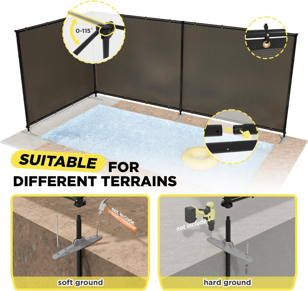 5' x 24' Brown Outdoor Privacy Screen Freestanding 240 GSM Privacy Fe...