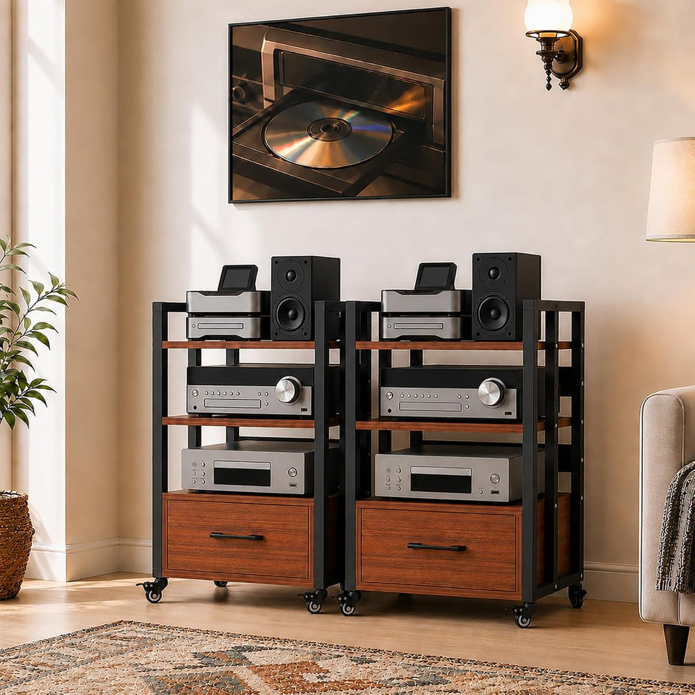 3-Tier Audio Rack with Wheels, AV Media Stand
