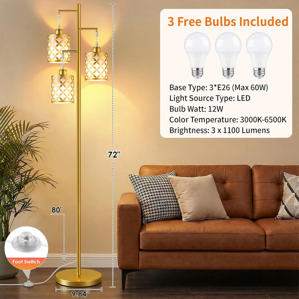 72" Dimmable Floor Lamp with Remote & Timer, Modern Industrial Stand...