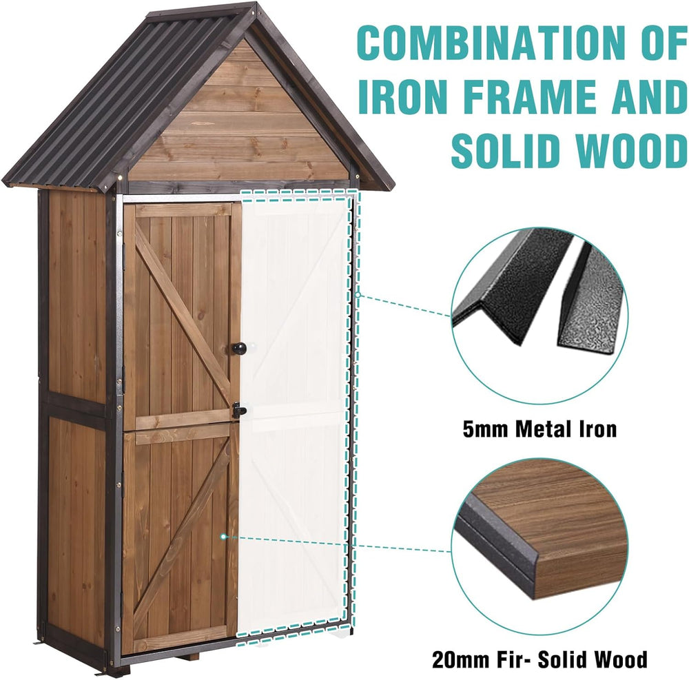 Outdoor Storage Cabinet,Garden Shed with Metal Frame Adjustable Shelves