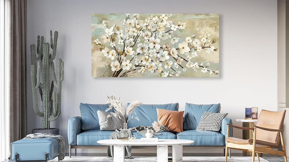 Rustic Brown Beige Canvas Wall Art Flower Branch Botanical Prints, 40x20in