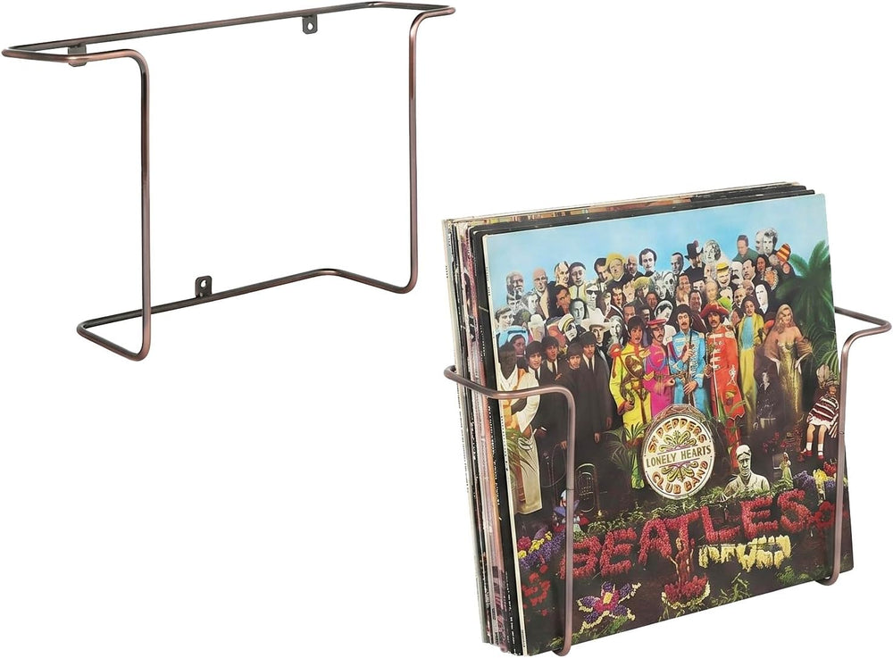 MyGift Copper Metal Wall Mounted Vinyl Record Display Shelves, Set of 2