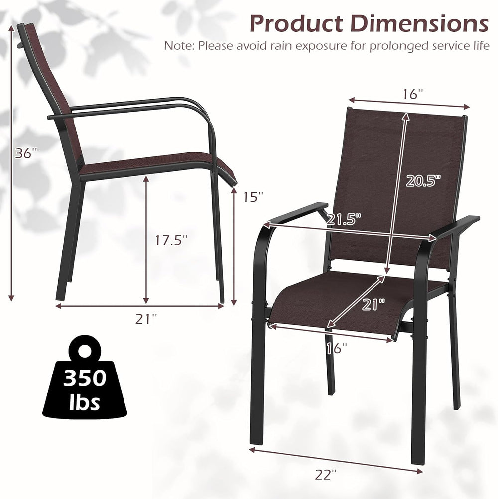 Tangkula Patio Dining Chairs Set of 2, Stackable Outdoor Armchairs with Metal...