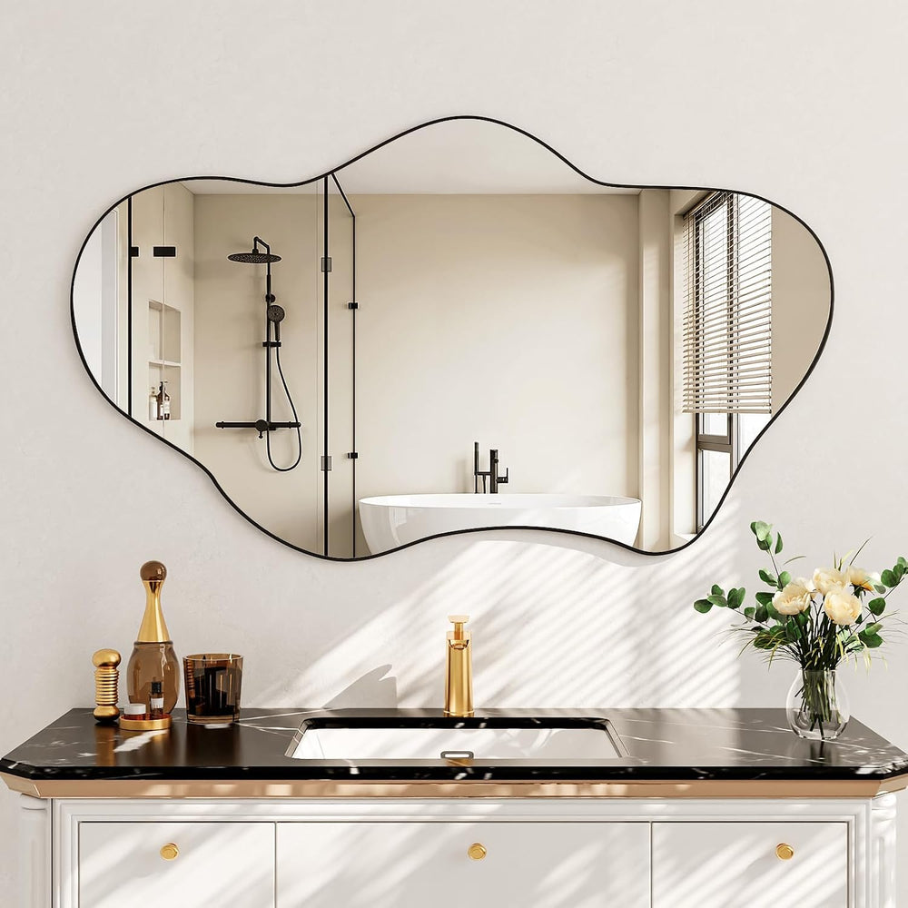 Irregular Wall Mirror, 22"x32" Wavy Cloud Bathroom Vanity Mirrors