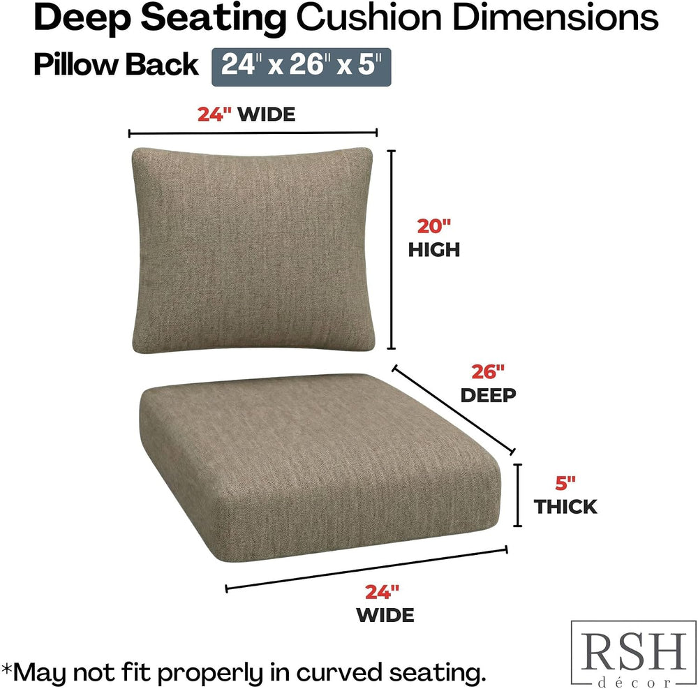 RSH DECOR: Sunbrella Deep Seating Cushion with Pillow Back | 24” x 26” x 5&qu...