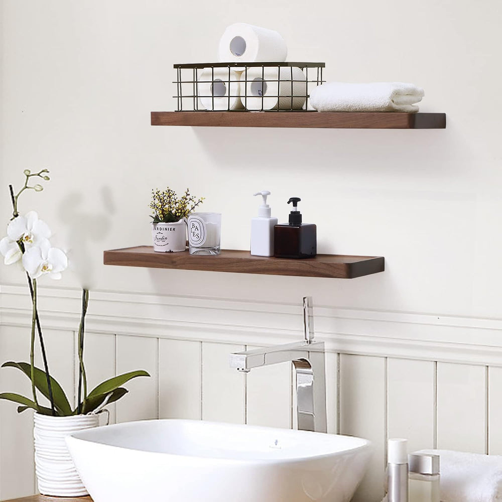 Axeman 24 Inch Solid Walnut Wood Floating Shelves, 6inch Deep Wall Shelves