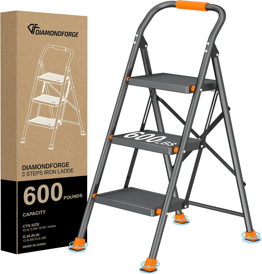 3 Step Ladder 600lbs Folding Step Stool Foldable for Home Adults Kitchen