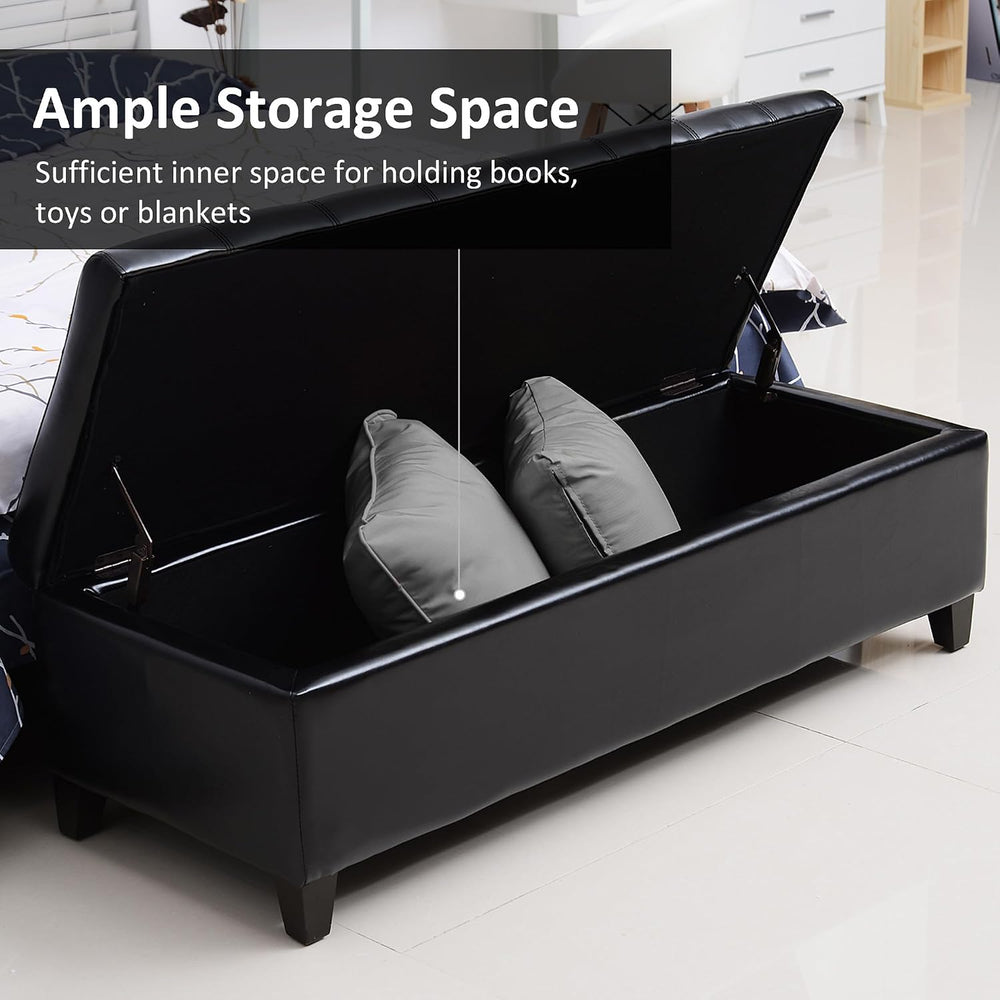 HOMCOM 51" Ottoman Storage Bench, Tufted Bench for End of Bed, Black