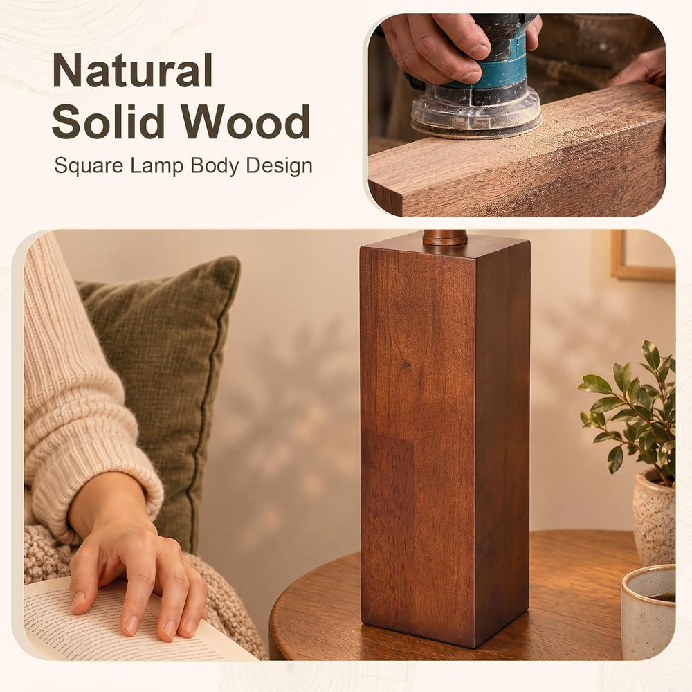 23" Solid Wood Table Lamp Set of 2 for Living Room, 3-Way Dimmable Bulb