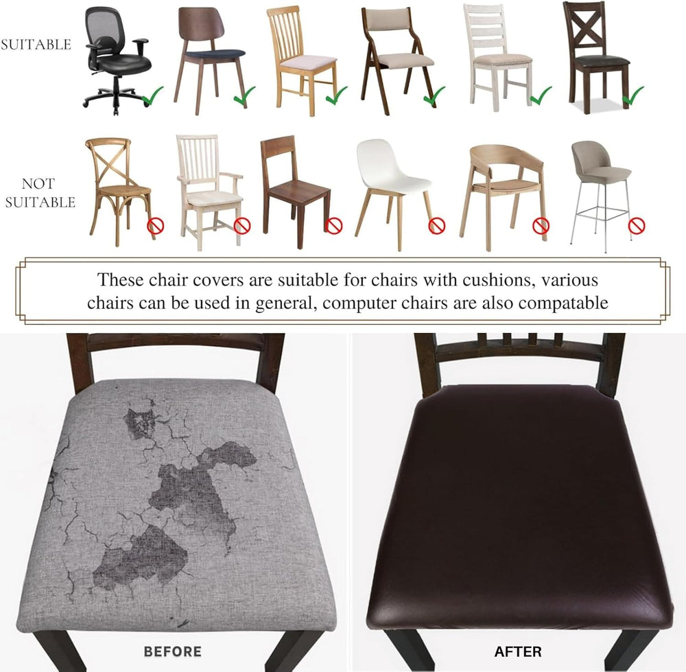 SearchI Waterproof PU Leather Seat Covers for Dining Chairs, 6 Pack Stretch D...