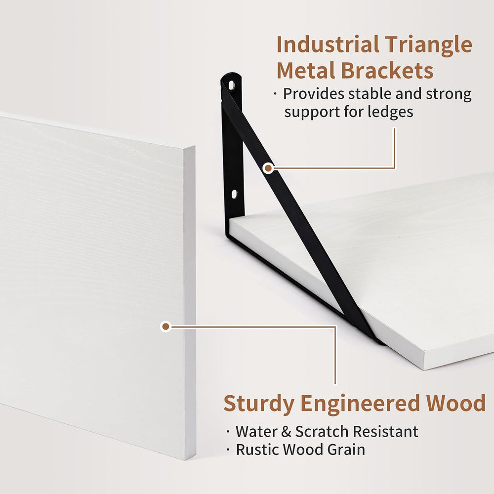 Axeman Deep Floating Shelves - 16 Inch Wide x 12 Inch Deep White Wall Shelves...