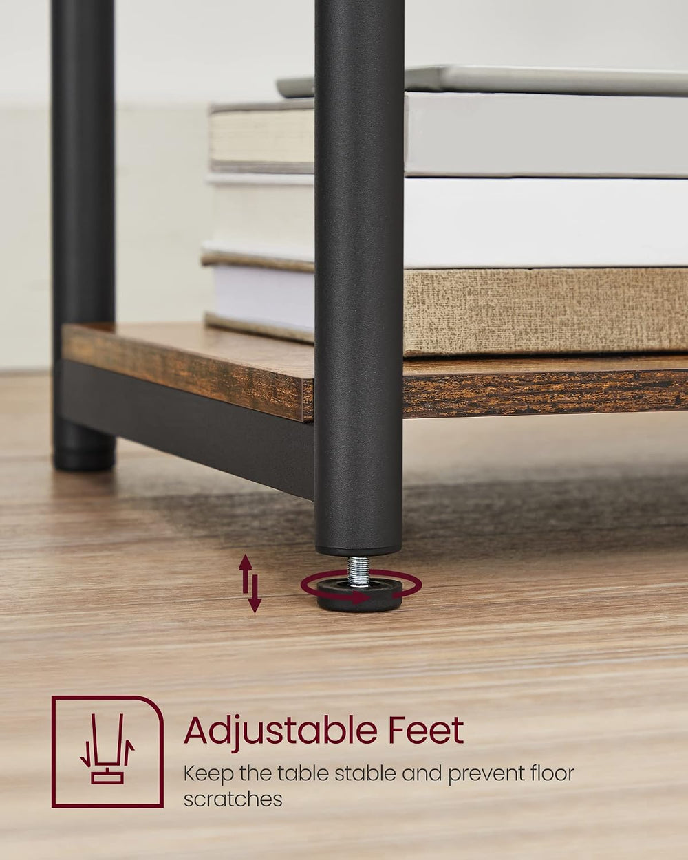 VASAGLE Side Table, Small End Table, Tall Nightstand, Steel Frame