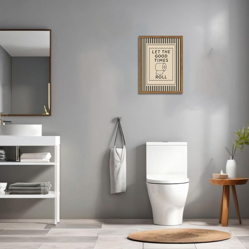 Framed Funny Bathroom Wall Art, Let The Good Times Roll Canvas Wall Decor Pai...