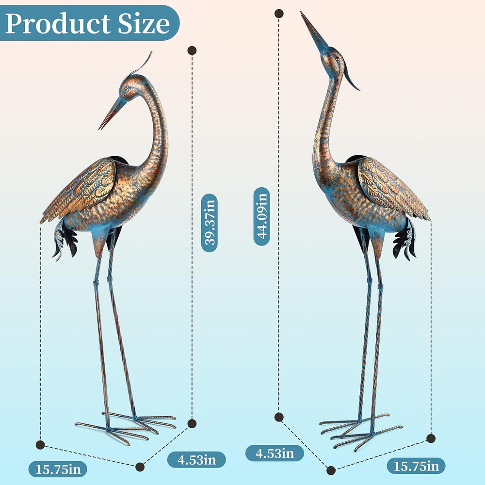 chisheen Garden Crane Statues Blue Heron Metal Yard Art Outdoor Decoration,La...