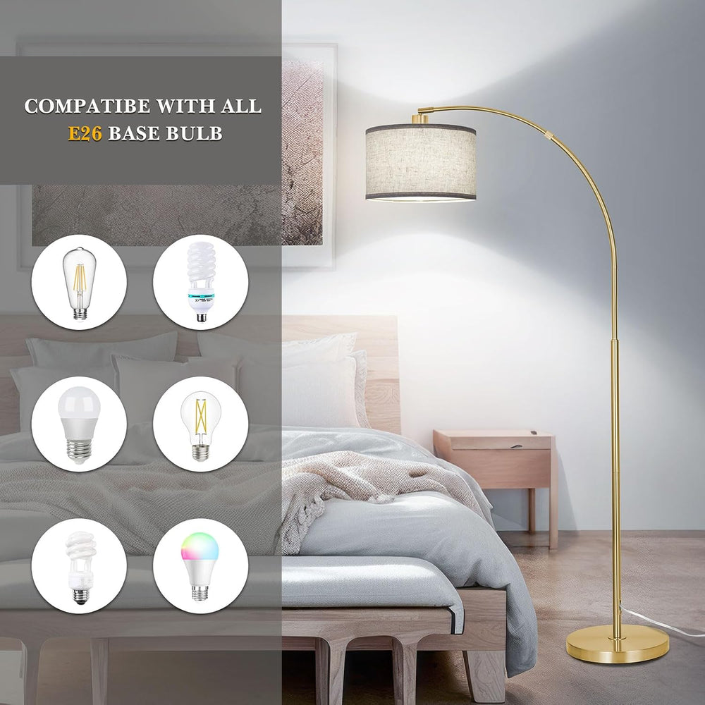 DWTB Gold Arc Floor Lamp for Living Room, Floor Lamp with Adjustable Drum Lam...