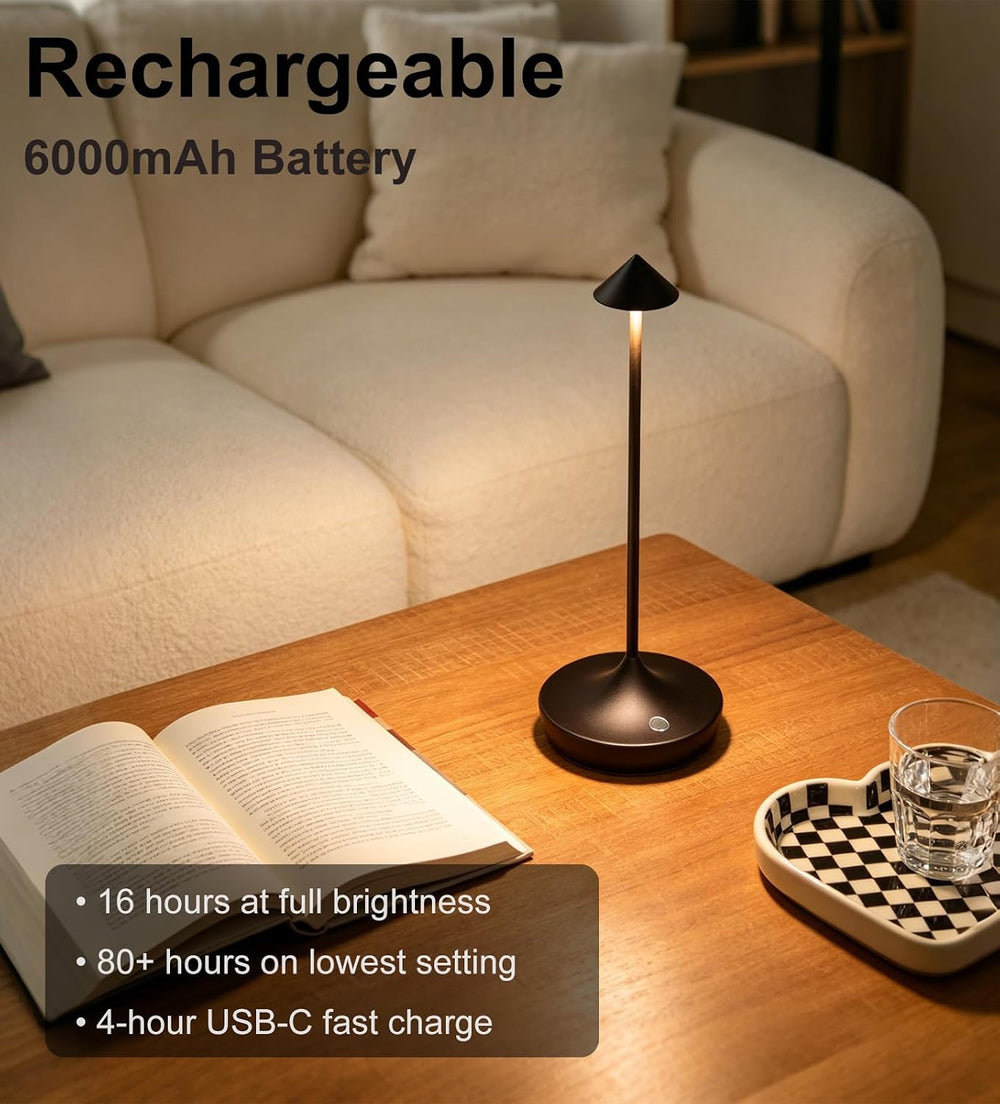 Cordless Rechargeable LED Table Lamp Set of 2, Black