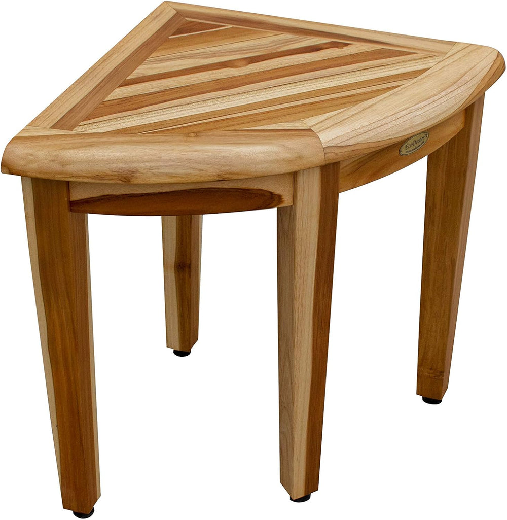 EcoDecors Snazzy Corner 18” Teak Corner Shower Bench, Bath Shower Stool