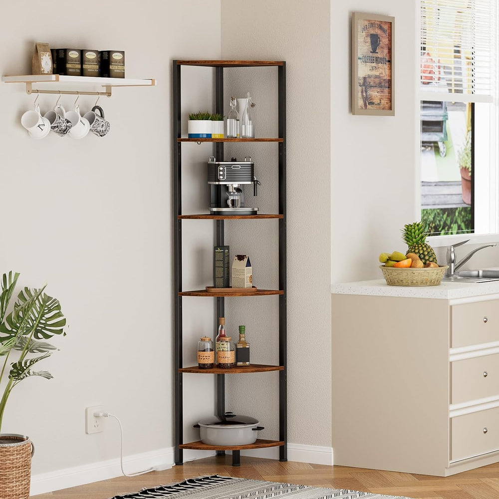 Furnulem 6 Tier Corner Shelf with LED Light, 67.5" Corner Narrow Bookshelf