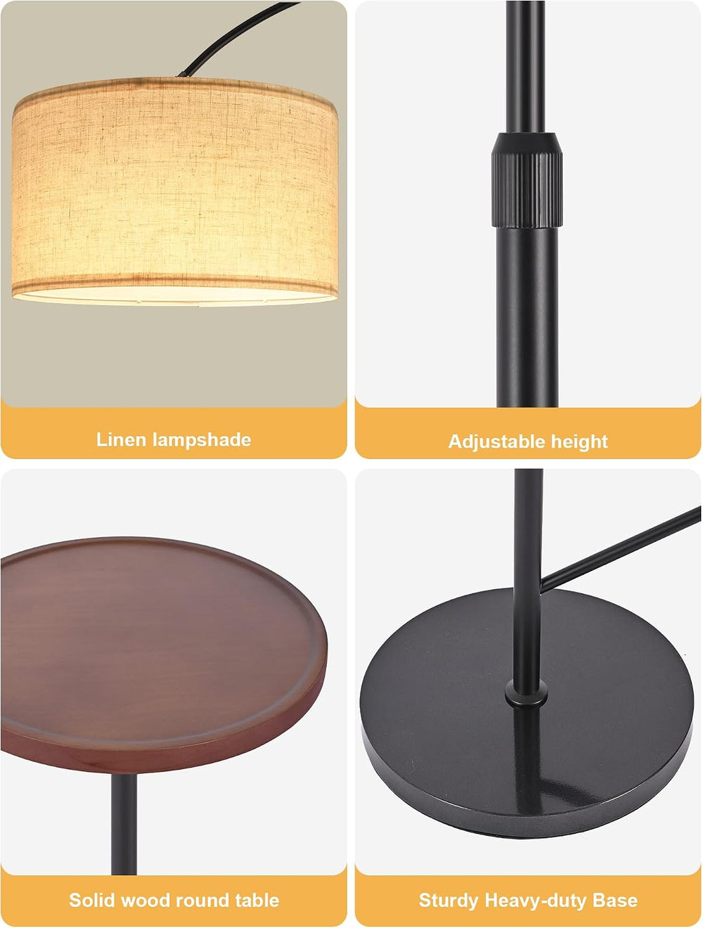 Arc Floor Lamp with Side Table, Height‑Adjustable With Remote Control