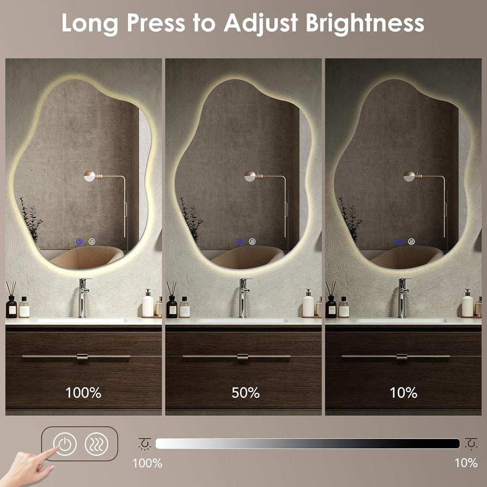 Irregular Backlit LED Bathroom Mirror with Lights, 30" H x 20" W