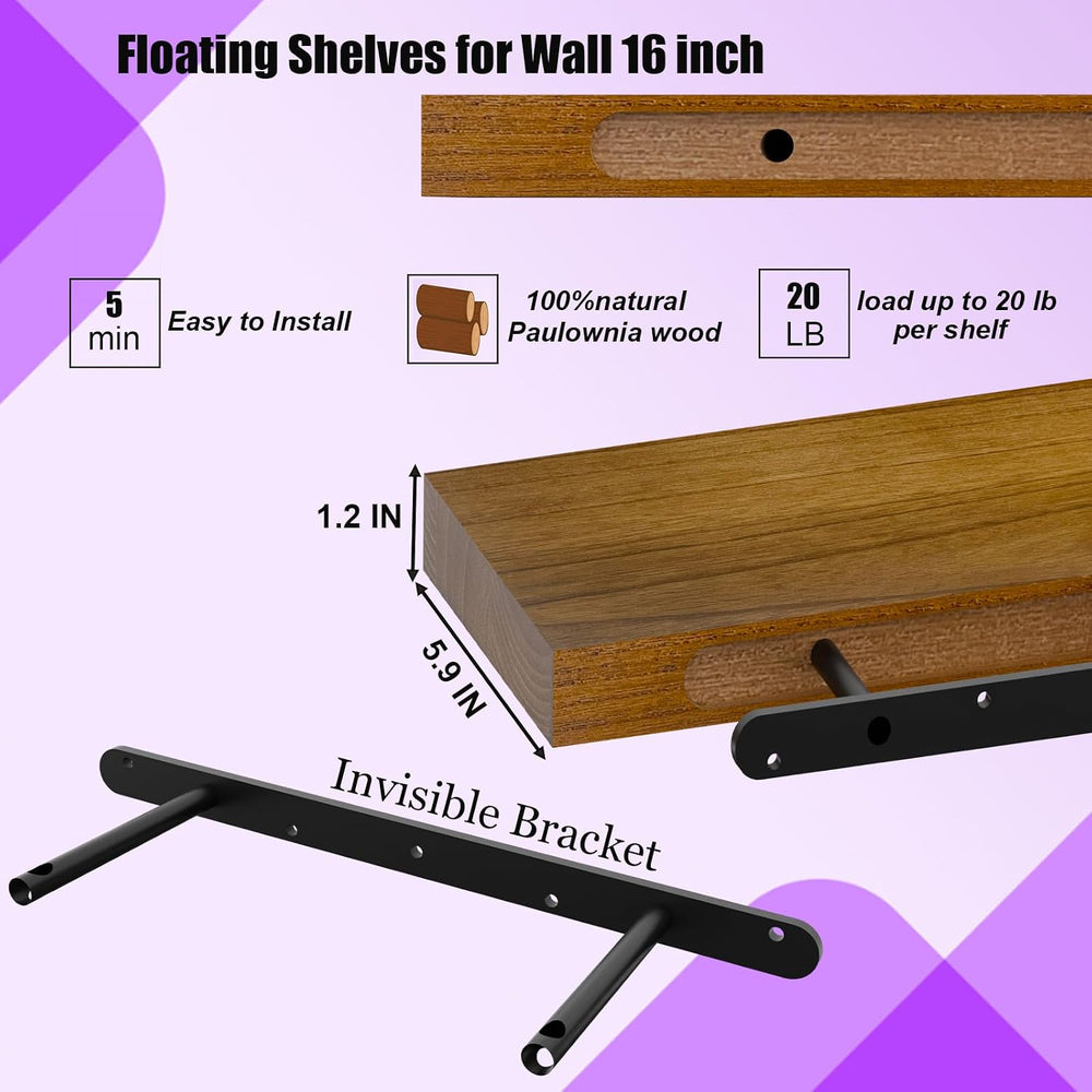 IAE Floating Wall Shelves 16 inch,Bathroom Shelving Wall Mounted, Walnut