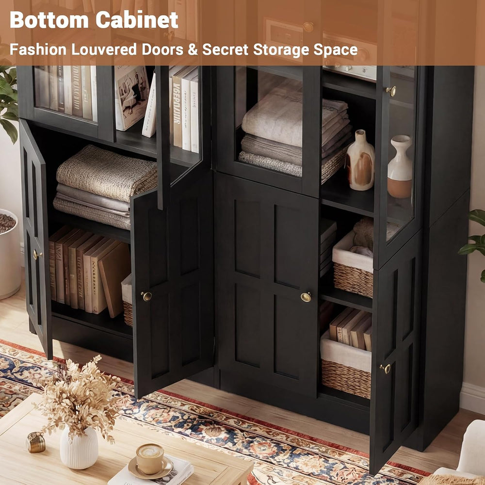 Cyclysio 80" Bookshelf with Glass Doors and Adjustable Shelves