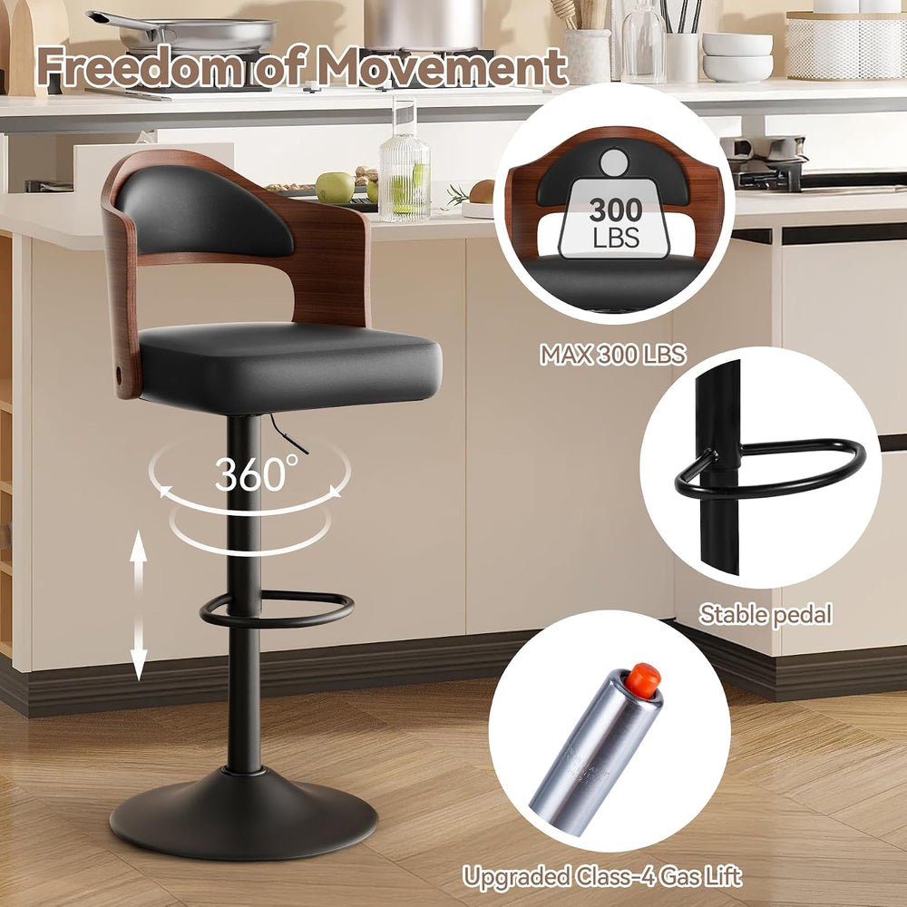 Swivel Bar Stools Set of 2,Bentwood Adjustable Height Barstools
