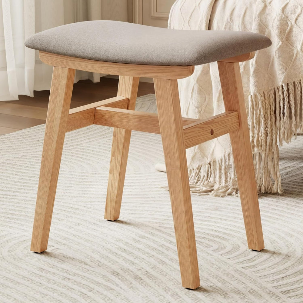 Solid Wood Vanity Stool, Padded Foot Stools Ottoman, Natural
