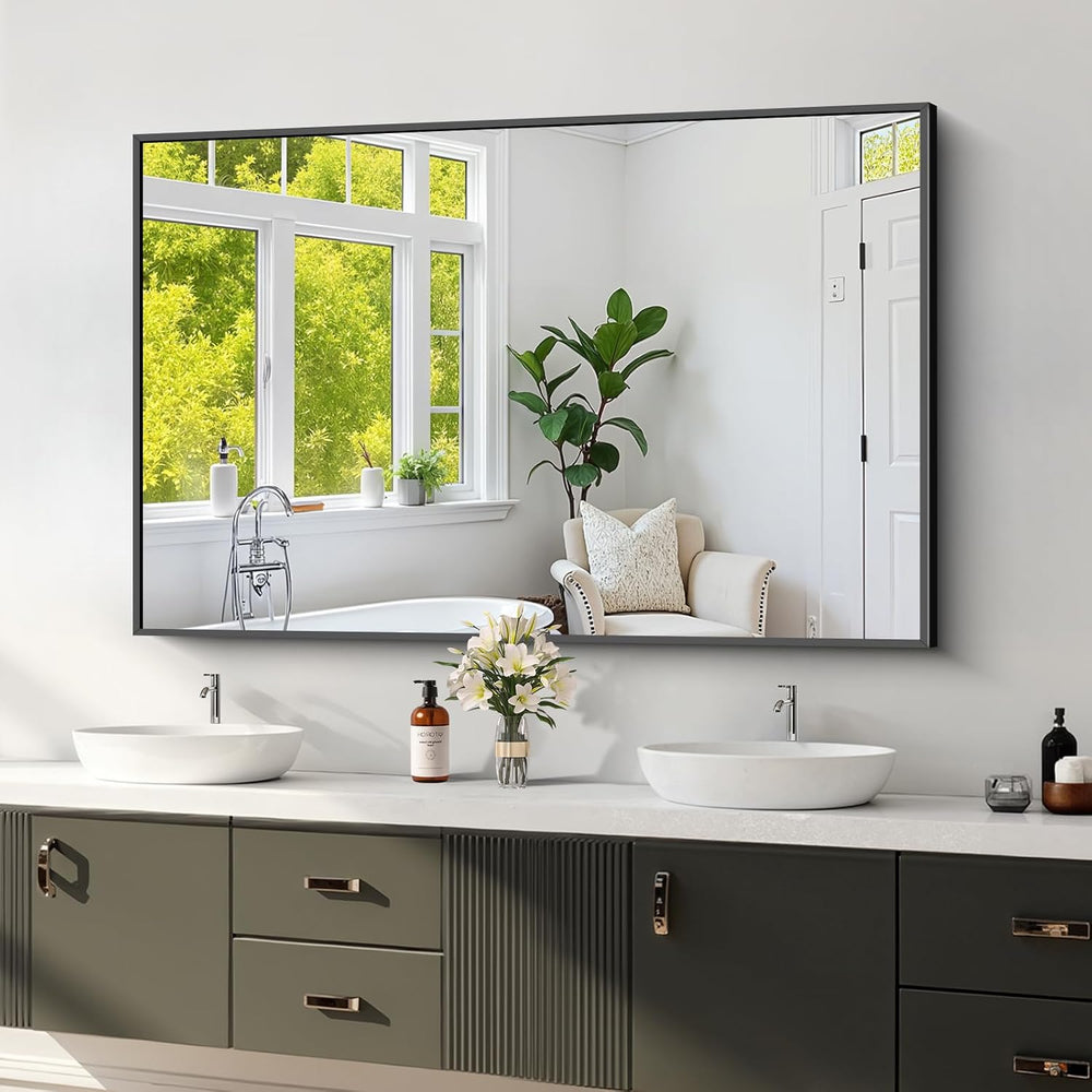 Koonmi Black Bathroom Mirror for Over Sink,Metal Framed 30"x48" Wal...