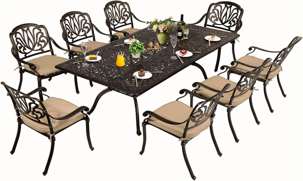 TITIMO 9-Piece Cast Aluminum Patio Furniture Set, Outdoor Patio Dining Set