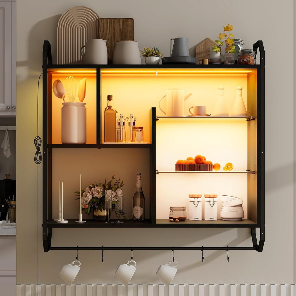 ELECWISH 34" Gaming Floating Shelves for Wall, LED Display Rack, Black