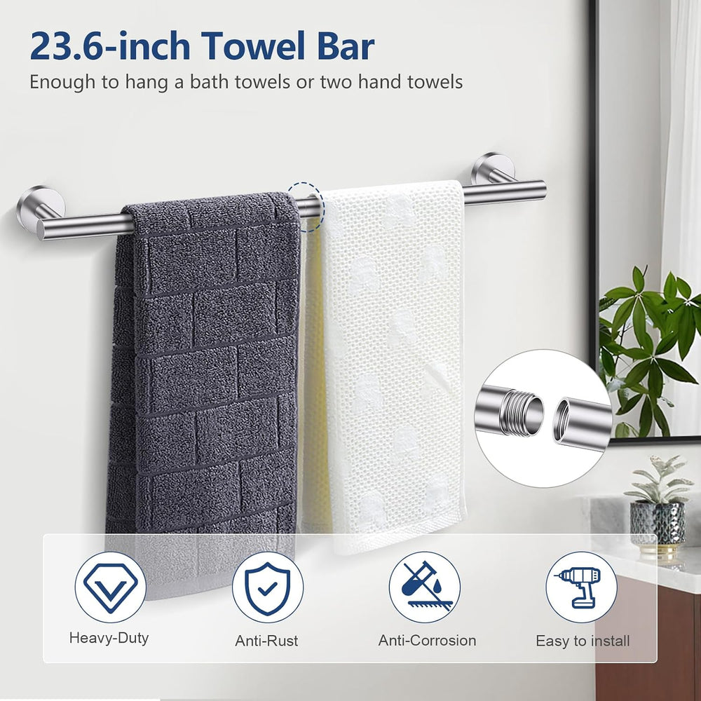 TQKAG 5 Piece Towel Bar Set, 23.6 Inch Brushed Nickel Bathroom Accessories