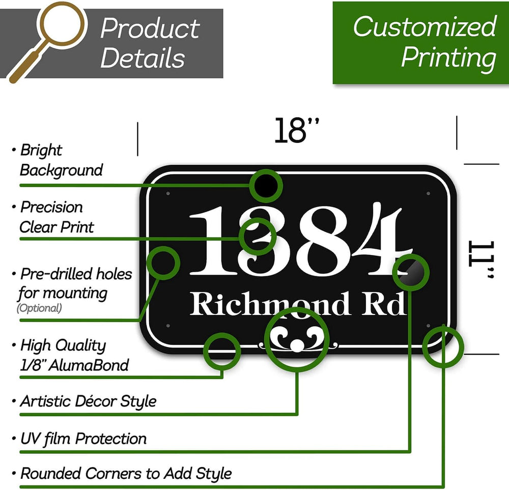 House Address Sign, House Address Plaque, Indoor/Outdoor Use, 11x18 Inch, 22 ...