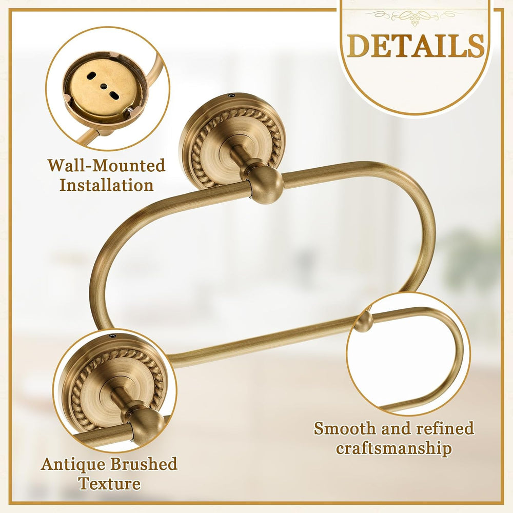 4 Pcs Antique Brass Gold Bathroom Accessories Set Wall-Mounted Towel Rack &am...