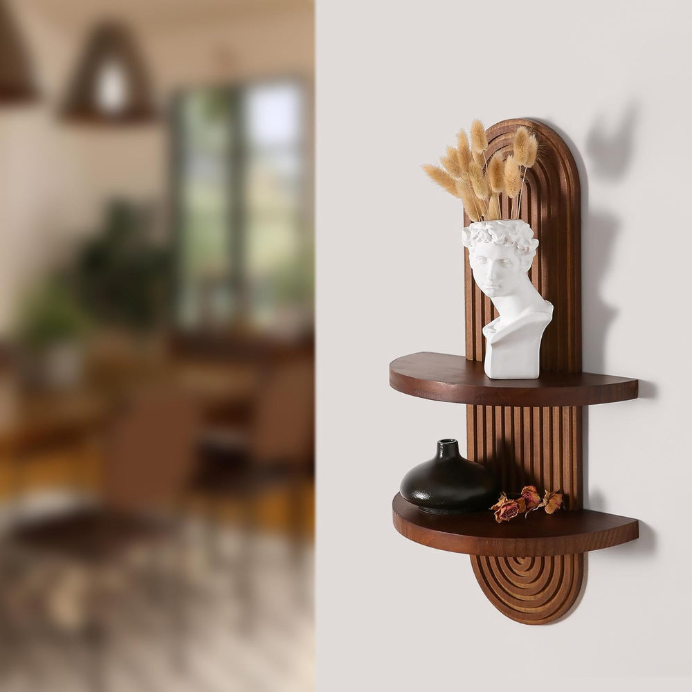 GRID FORTE Mid-Century Wall Double Shelves with Arched Wood Design