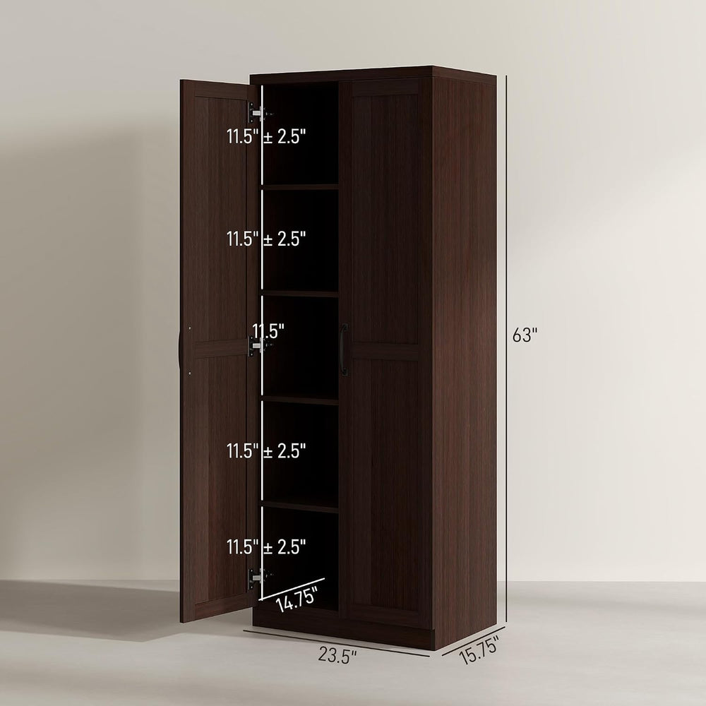 HOMCOM 63" Kitchen Pantry Cabinet with Doors and Adjustable Shelves, Cherry