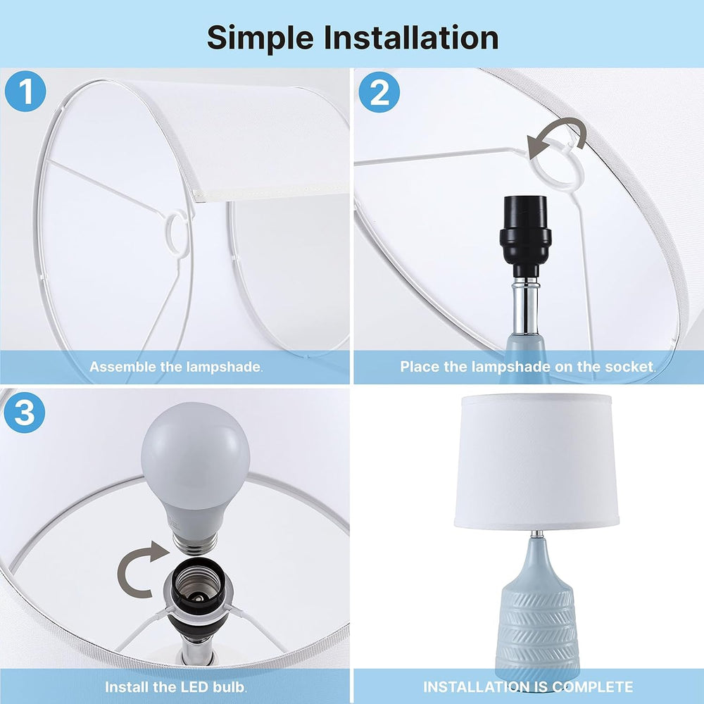 Sky Blue Ceramic Table Lamps Set of 2, 18.5" Modern Bedside Lamps for Ni...
