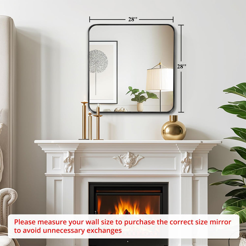 Black Bathroom Vanity Mirror Over Sink 28x28, Small Wall Square Mirror