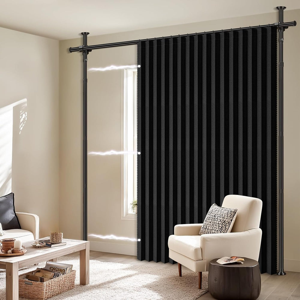 100% Blackout Room Divider Curtains Sets Black 1 Panel W100 x L84in No Drill ...