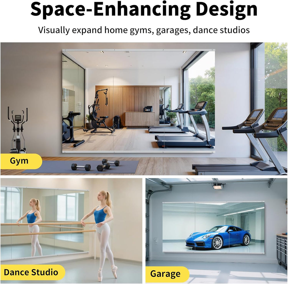80x40 in Home Gym Mirrors,3-Pack,Frameless,Wall Mounted