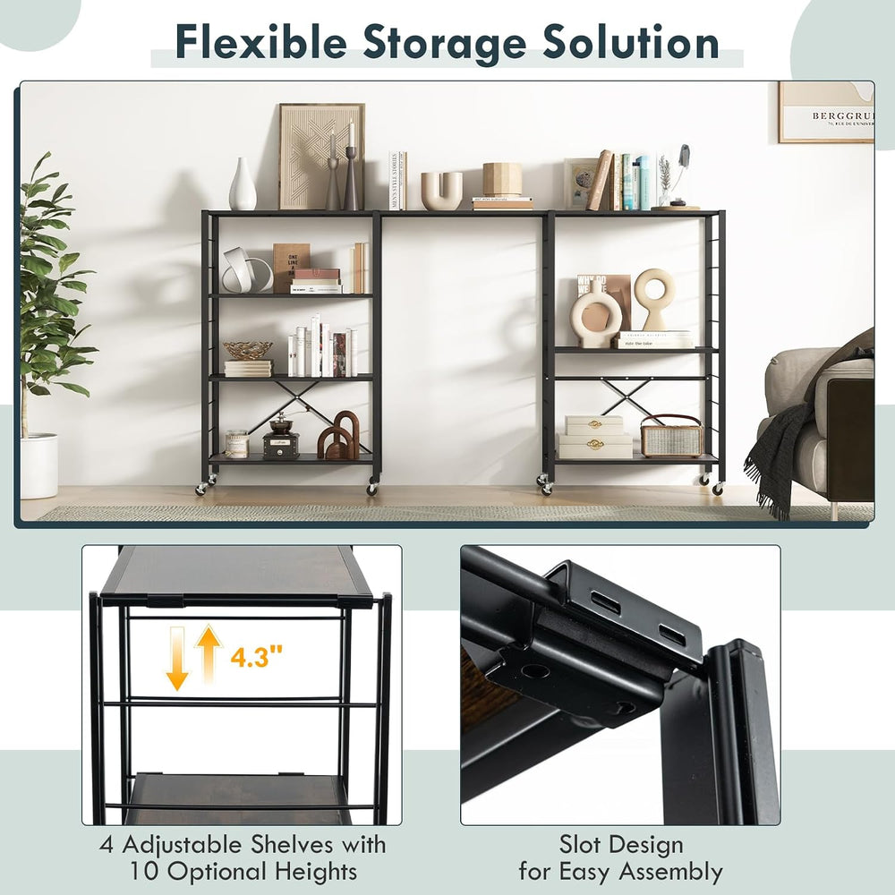GIANTEX 4-Tier Folding Storage Shelf, Collapsible Shelving Unit w/Lockable Wh...