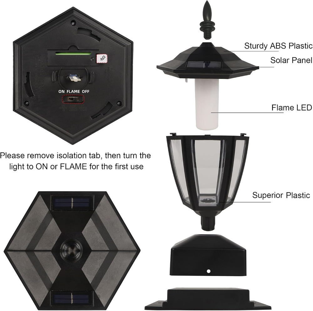 Dynaming Solar Flame Post Lights Outdoor, Solar Powered Lamps Fence Post Cap ...