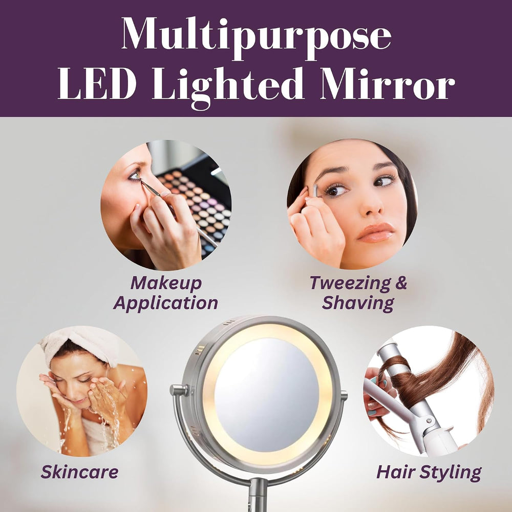 JERDON Lighted Wall-Mount Makeup Mirror - 5X Magnification - Nickel - HL65N