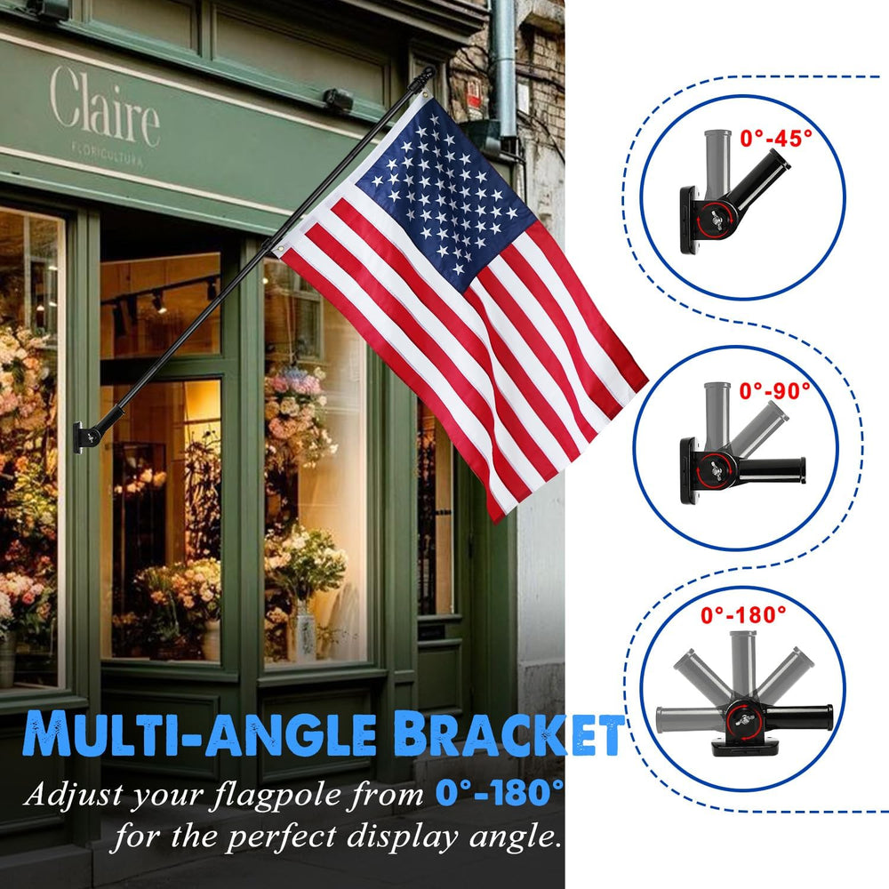 XIFAN American Flag with Pole Kit for Outside - 6FT Black Stainless Steel Fla...