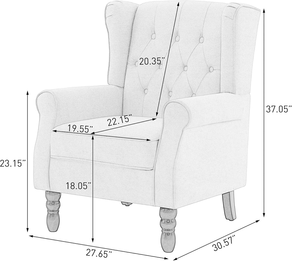 High Back Accent Chair, Fabric Upholstered Wingback Armchair, Green