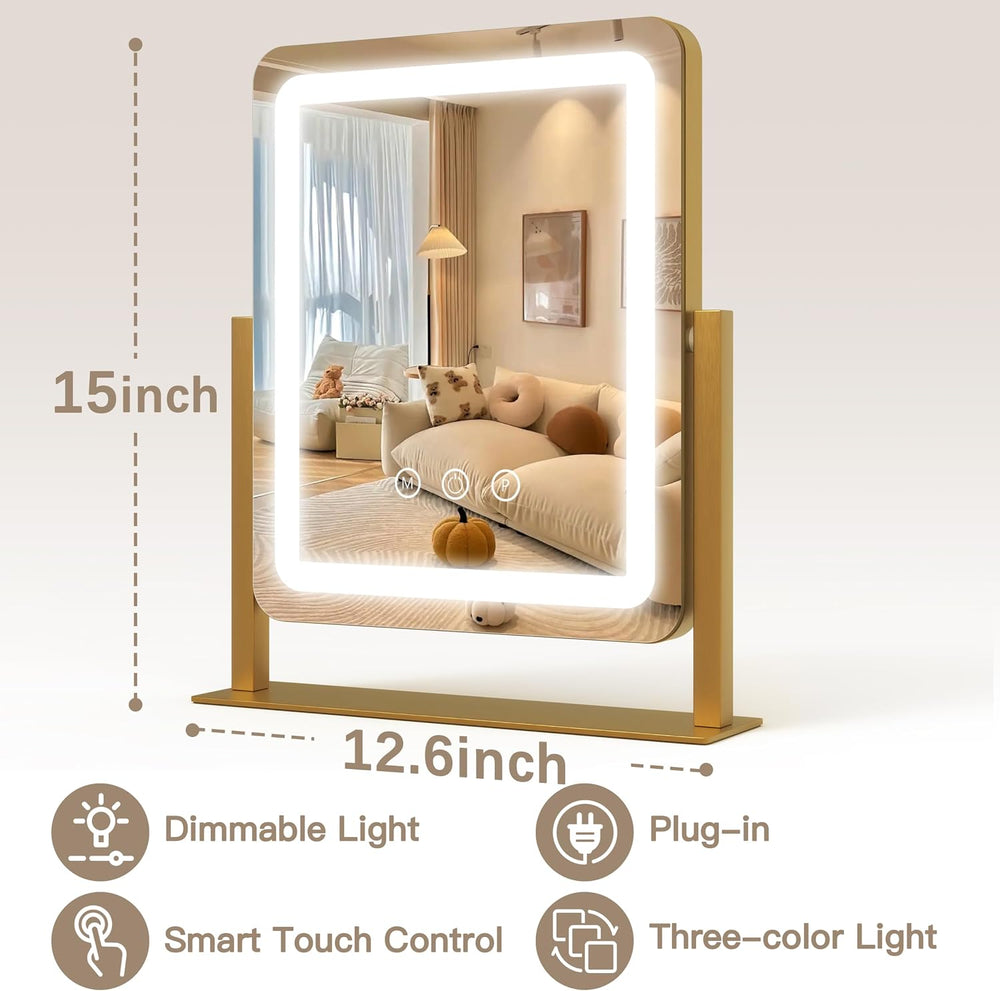 ROLOVE Vanity Mirror with Lights, 12.6"×15" LED Makeup Mirror, Ligh...