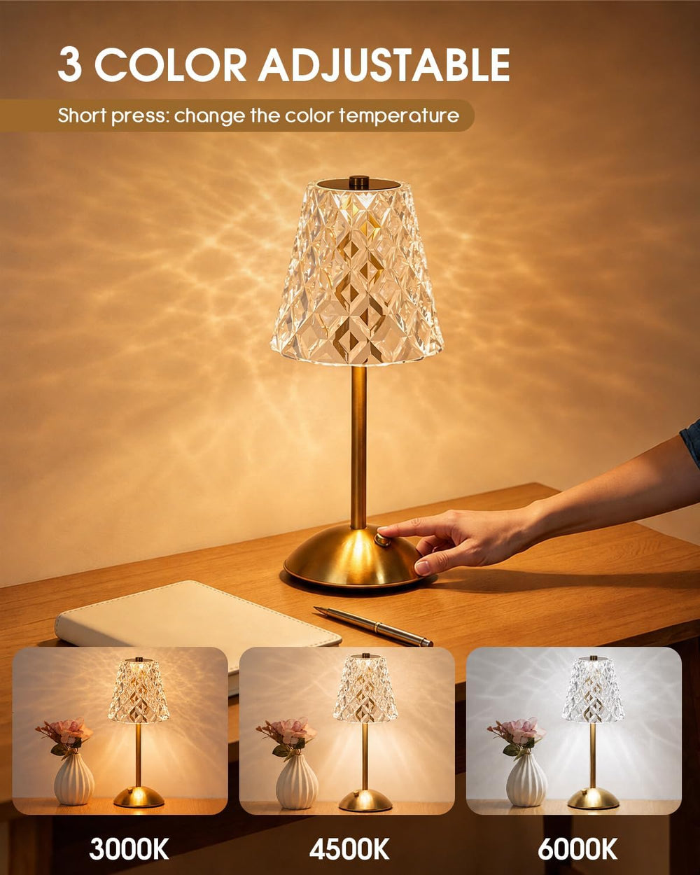 Nusogon 2 Pack Rechargeable Cordless Table Lamp, Touch Control Desk Lamp