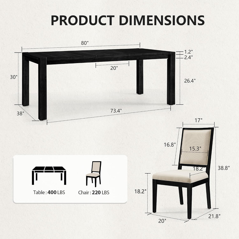 9-Piece Expandable Dining Table Set, 60"-80" Modern Wood Table with...