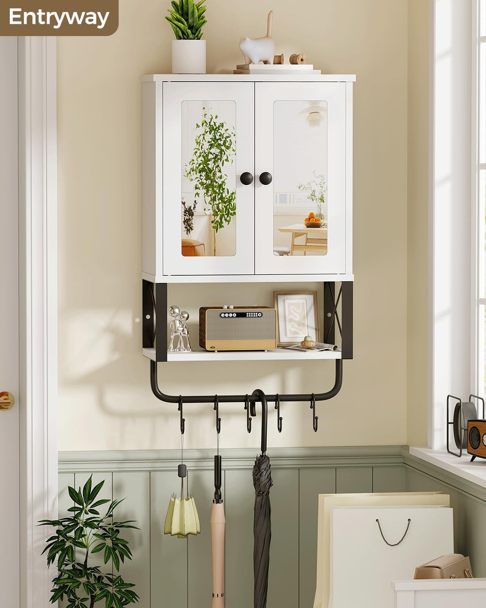 Bathroom Medicine Cabinet with Mirror, Wall Mounted Cabinet with Towel Bar
